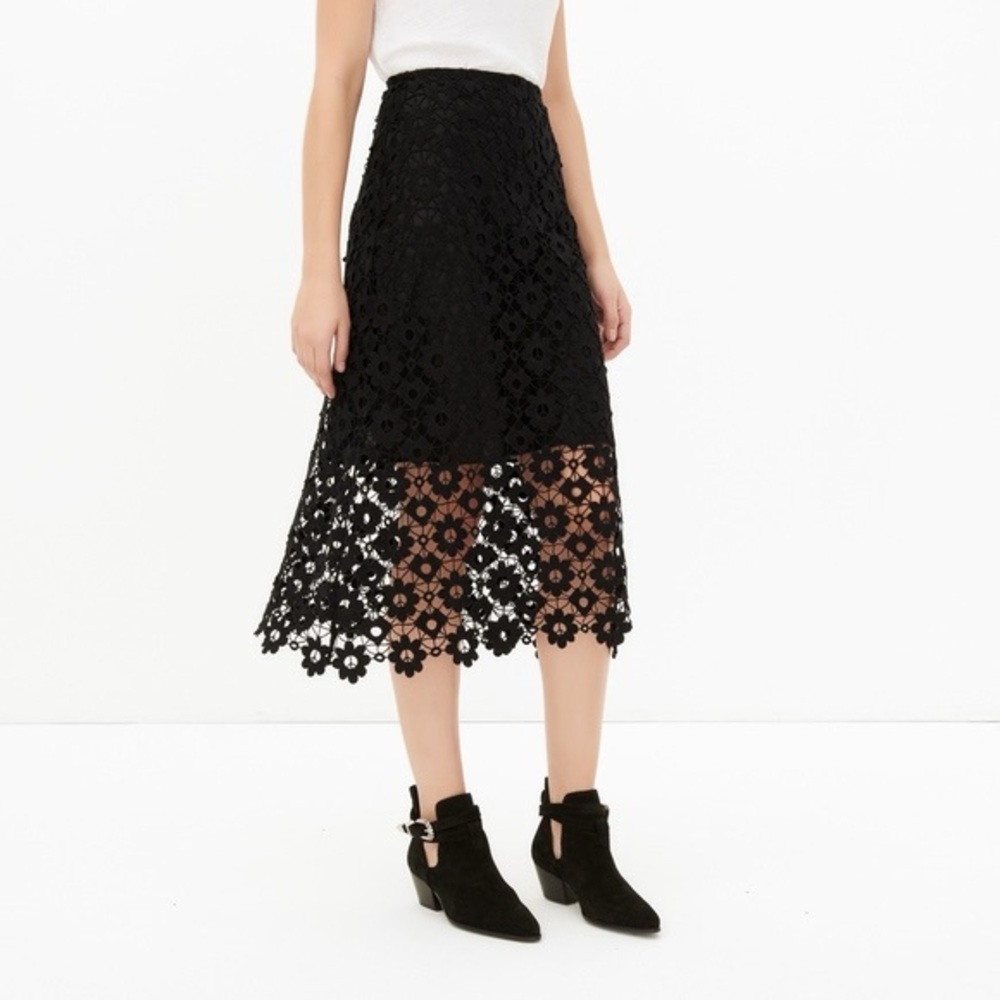 Sandro Skirt Midi high-waisted side seam concealed zipper Lining Lace sz 2